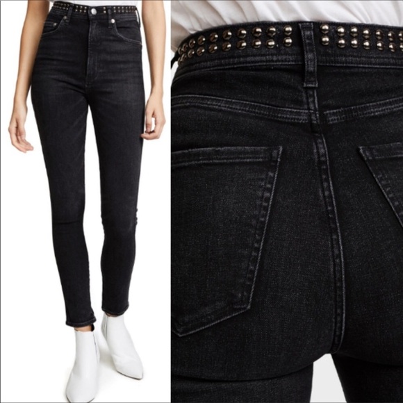 Agolde Roxanne High Rise Studded Skinny Jeans 26